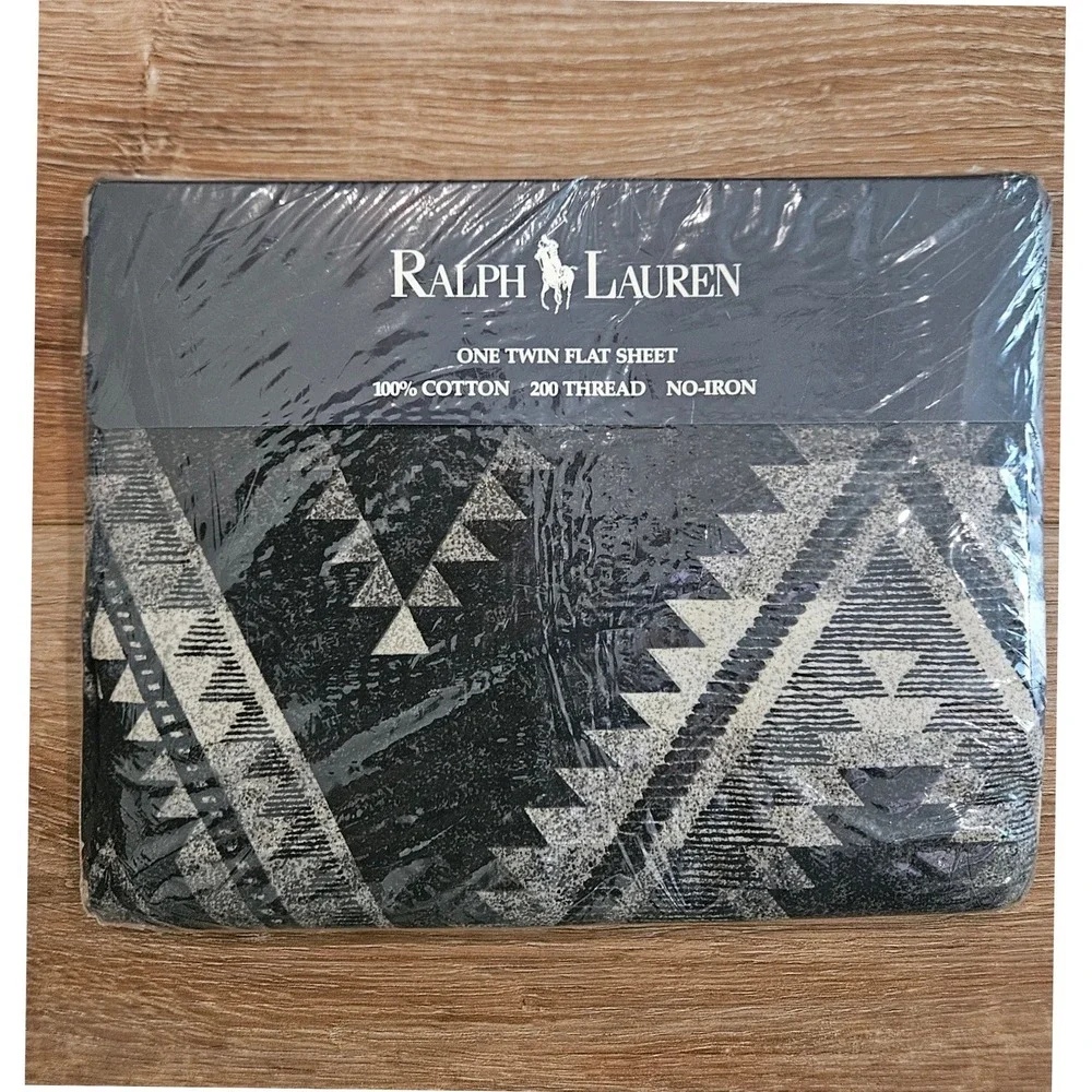Vtg Ralph Lauren Tribeca Black Dream Twin Flat Sheet NIP Navajo Southwest Cotton